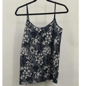 Loft Women's Spaghetti Strap Tank Top Floral Print Sleeveless Size L White/Navy